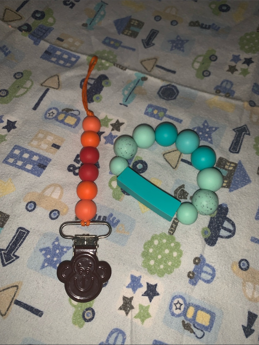 Teething Bead Bracelet and Clip Set in Turquoise + Orange (free with purchase 🍼😊